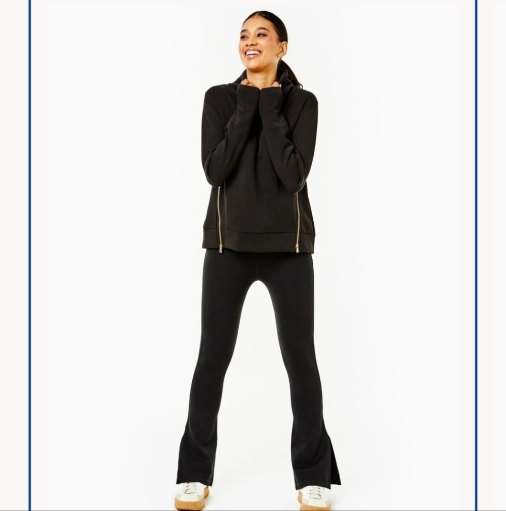 Addison Bay polished double knit zip everyday pullover Black Small